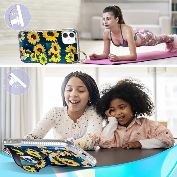 Sunflower phone case with Wrist Strap for iPhone XR Lanyard stand - Picture 4 of 7